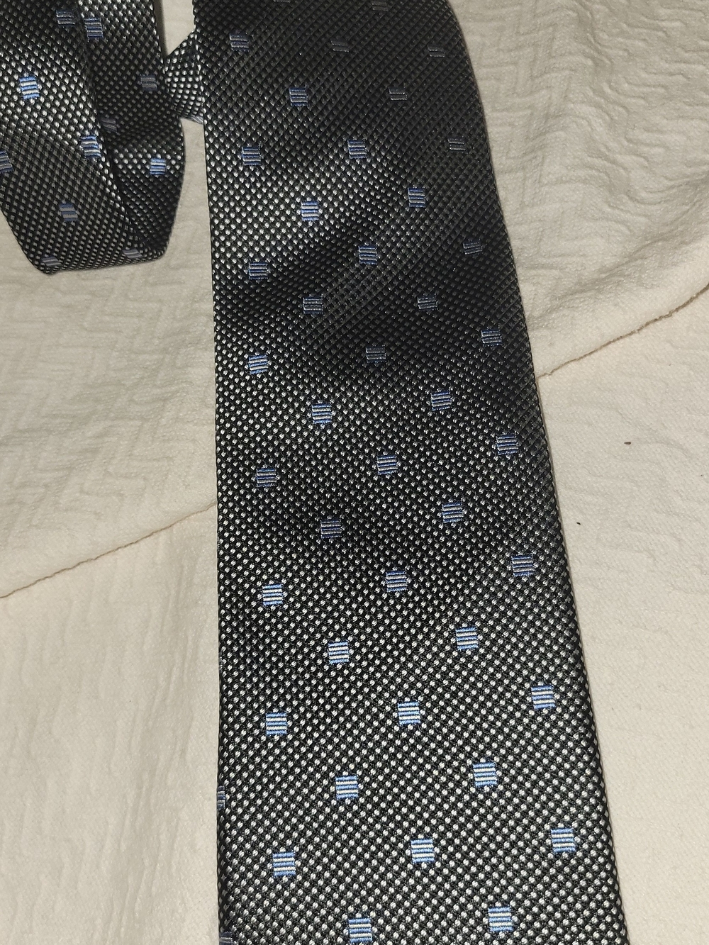 Egara Black Tie with Light Blue Micro Square Accents 100% Silk